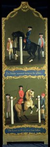 "Az oszlopok közé ültetett tudós" (fent) és "A gát vagy a pezád (alul) szemből nézve", 1750 körül.